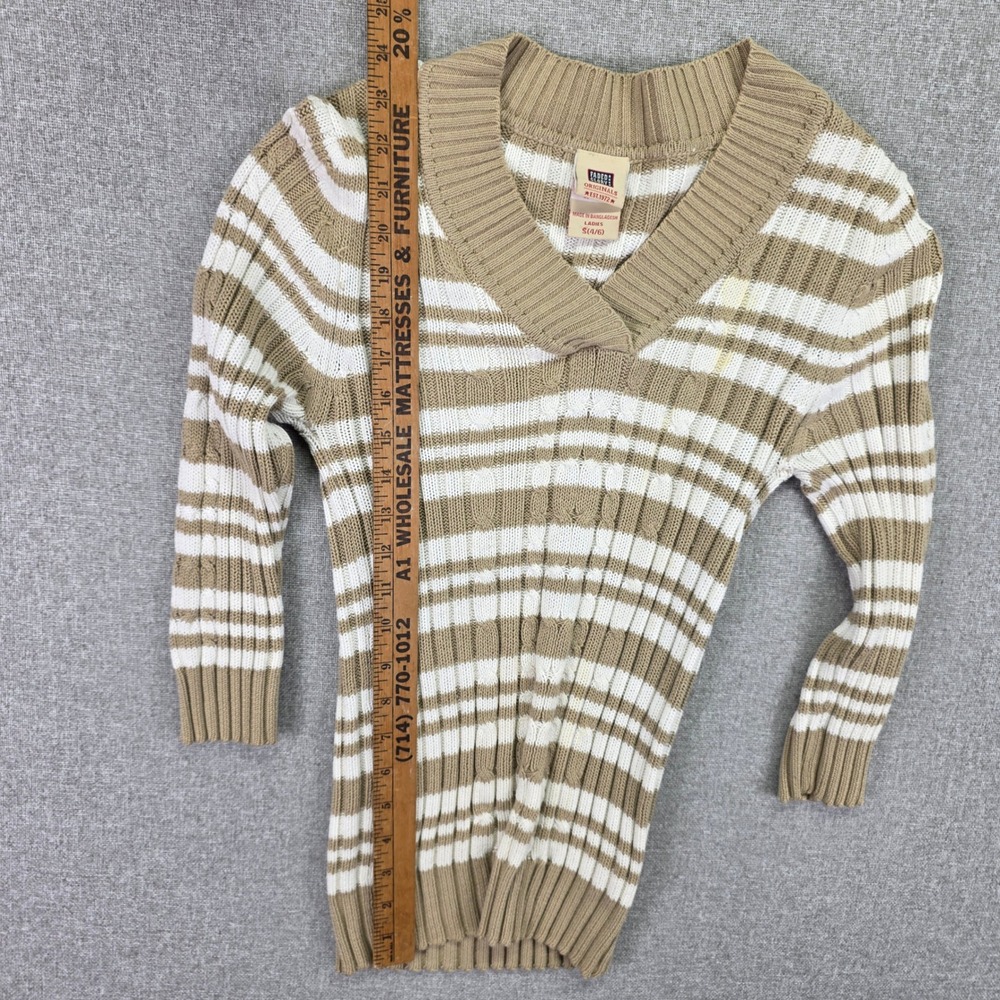 Preppy Y2K Womens S 4/6 Cream Coffee Stripe Cable Knit Sweater - Picture 2 of 7